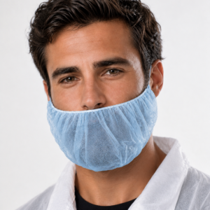 Lightweight, breathable non-woven polypropylene beard covers. Features a secure elastic loop design for total facial hair containment in cleanrooms, SMT lines, and food-grade facilities.